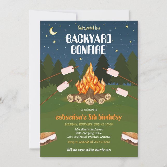 Invitation S'mores Backyard Camping Bonfire Birthday  (Devant)