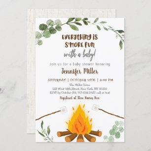 Invitation S'mores Campfire Bonfire Baby shower de verdure In