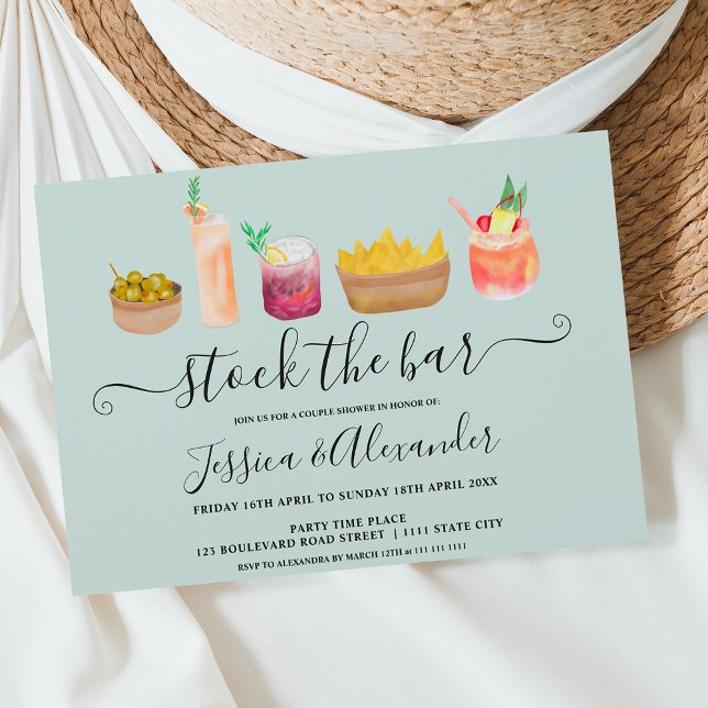 Invitation Snacks cocktails aquarelle couples douche bleu (Créateur téléchargé)