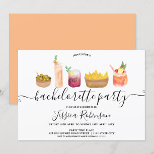 Invitation Snacks modernes cocktails aquarelle bachelorette