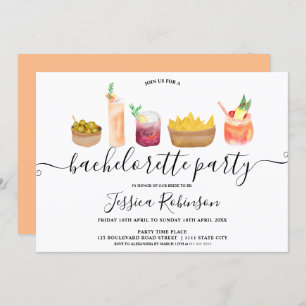 Invitation Snacks modernes cocktails watercolor bachelorette