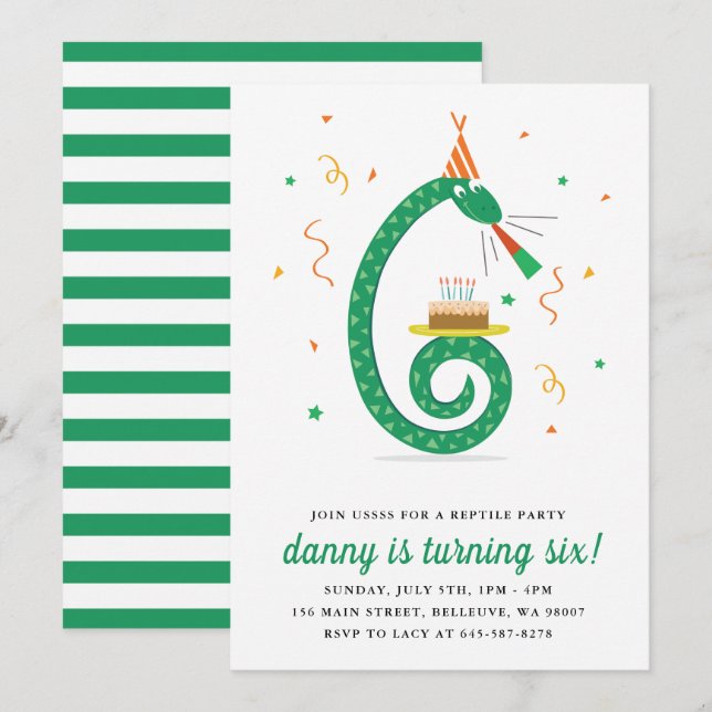 Invitation Snake et gâteau Anniversaire de fête invitation_Va (Devant / Derrière)