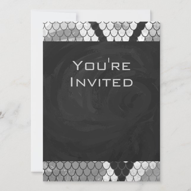 Invitation Snakeskin Gris, blanc et noir Monogramme (Devant)