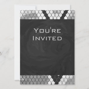 Invitation Snakeskin Gris, blanc et noir Monogramme