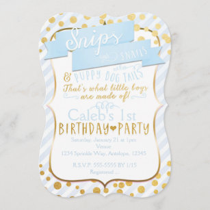 Invitation Snips & Snails Blue Gold Anniversaire Fête Invitat