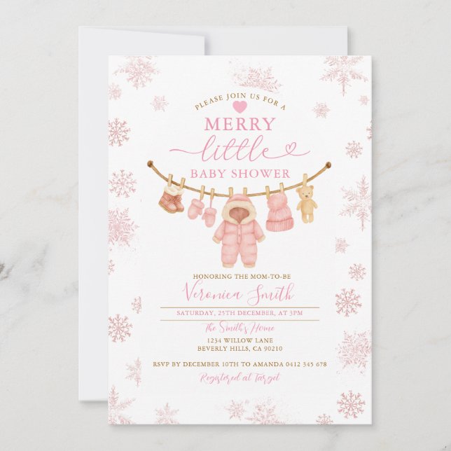 Invitation Snonwflakes Cloche Joyeux Petit Baby shower (Devant)