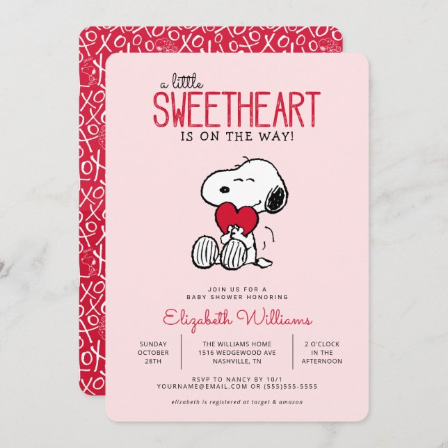 Invitation Snoopy | Baby shower amoureux (Devant / Derrière)