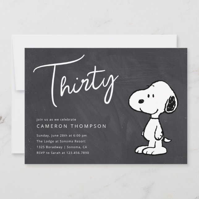 Invitation Snoopy d'arachides - Chalkboard 30e anniversaire (Devant)