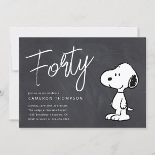 Invitation Snoopy d'arachides - Chalkboard 40e anniversaire