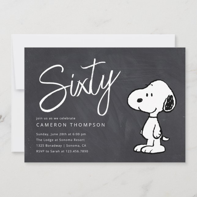 Invitation Snoopy d'arachides - Chalkboard 60e anniversaire (Devant)
