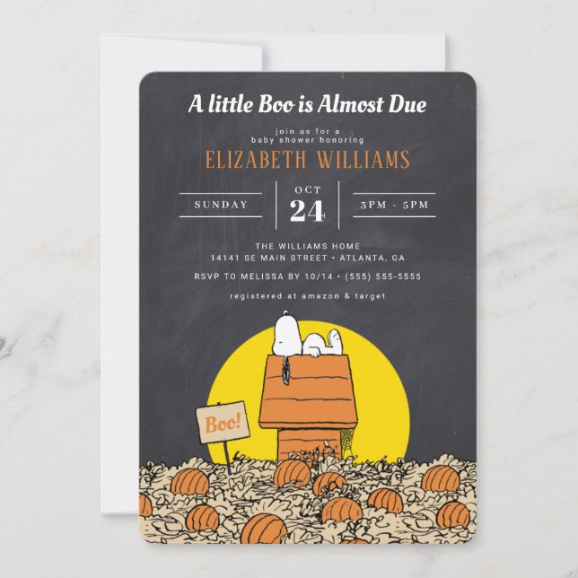 Invitation Snoopy | Un petit livre est presque dû Baby shower (Devant)
