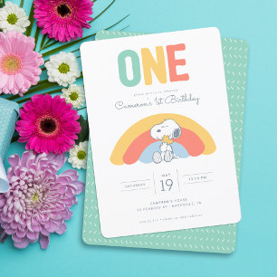 Invitation Snoopy & Woodstock Arc-en-ciel Anniversaire