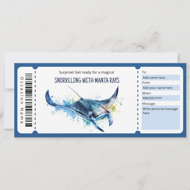 Invitation Snorkeling Avec Manta Ray Billet Certificat Cadeau (Devant)