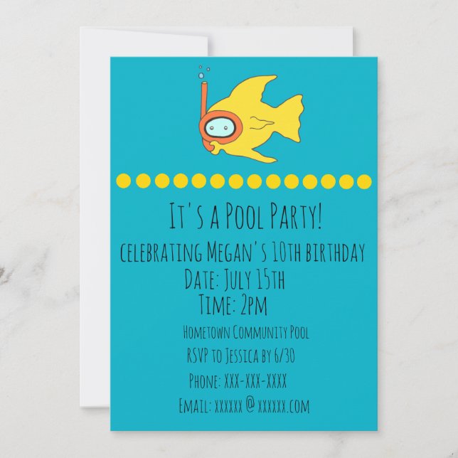Invitation Snorkeling Fish Anniversaire de enfant Pool Party (Devant)