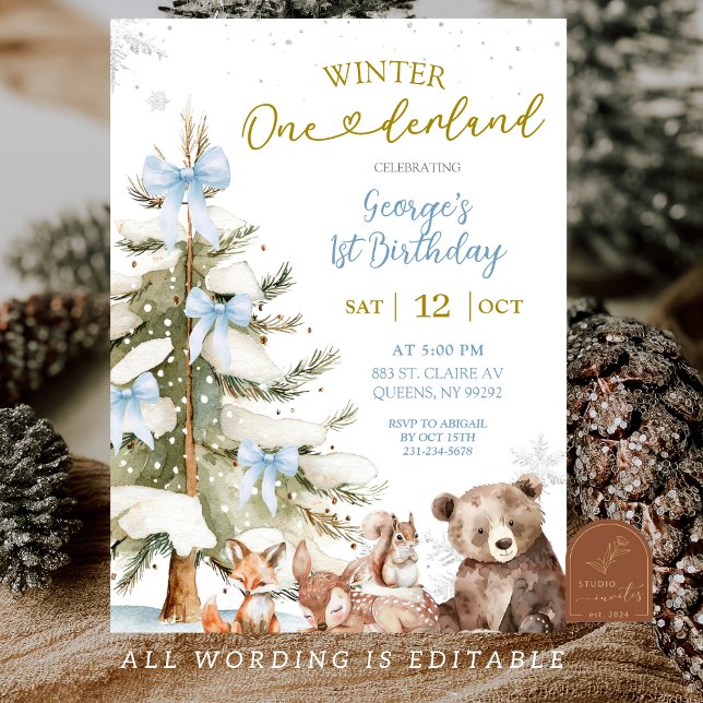 Invitation Snow Blue Winter Onederland First Birthday (Créateur téléchargé)