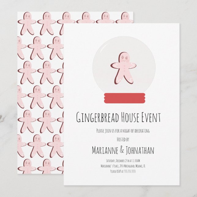 Invitation Snow Globe Gingerbread Maison Décoration Party (Devant / Derrière)