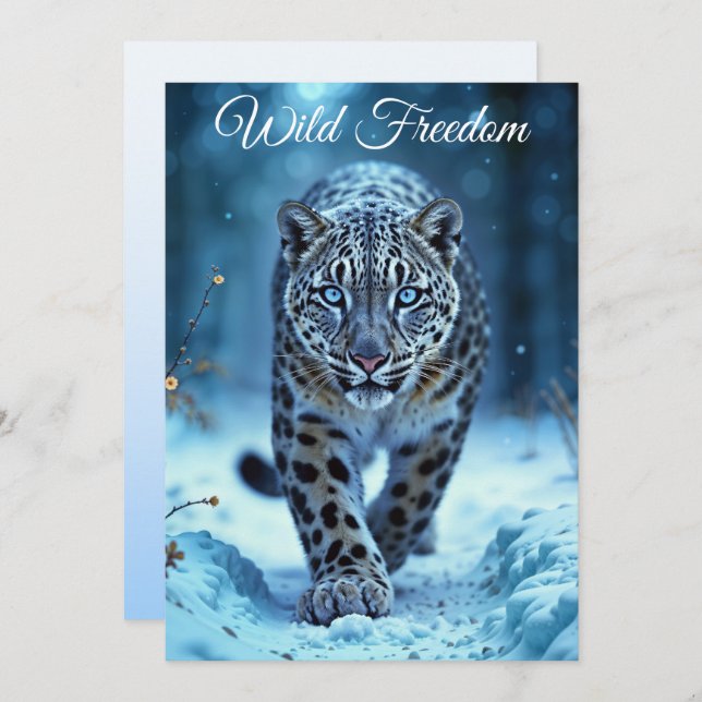 Invitation Snow léopard hiver majestueux prédateur aux yeux b (Devant / Derrière)
