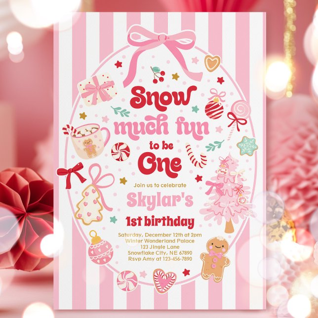 Invitation Snow Much Fun To Be One Christmas Bow Birthday (Créateur téléchargé)