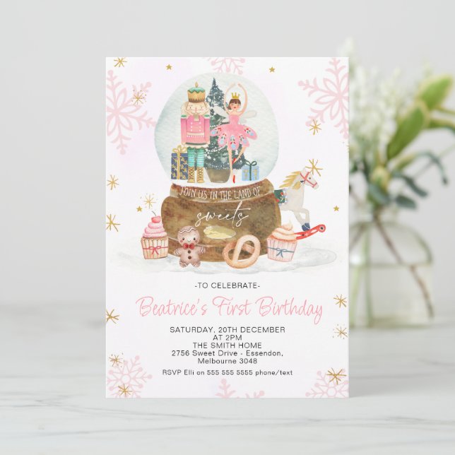 Invitation Snowball Globe Nutcracker Sugar Plum Fairy Sweets (Debout devant)