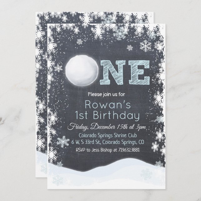 Invitation Snowball Winter Boy 1er premier anniversaire Invit (Devant / Derrière)