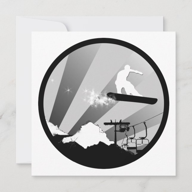 Invitation snowboard gris raies (Devant)