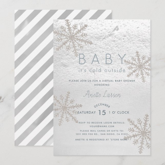Invitation Snowflake Baby Son Baby shower virtuel froid (Devant / Derrière)