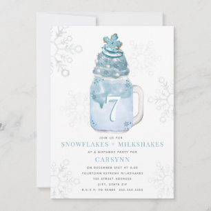 Invitation Snowflake Blue Mason Jar Milkshake Anniversaire