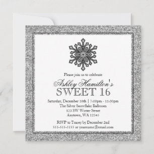 Invitation Snowflake Parties scintillant Silver Sweet 16 hive