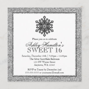 Invitation Snowflake Parties scintillant Silver Sweet 16 hive