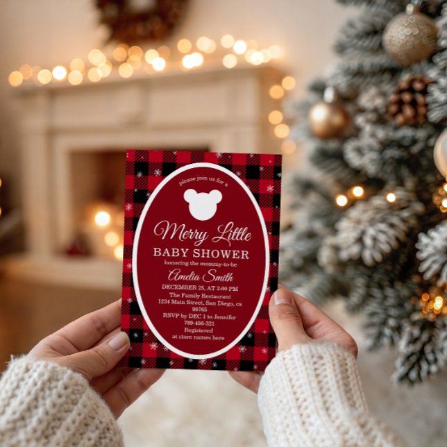 Invitation Snowflake Red Plaid Merry Little Baby Shower (Créateur téléchargé)
