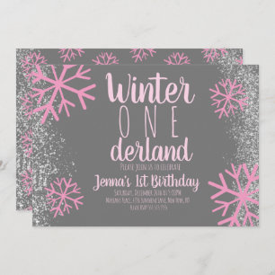 Invitation Snowflake rose Script de neige premier anniversair