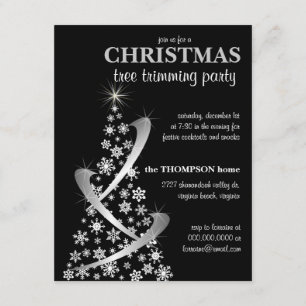 Invitation Snowflake & Silver Ribbon Christmas Tree Invitatio