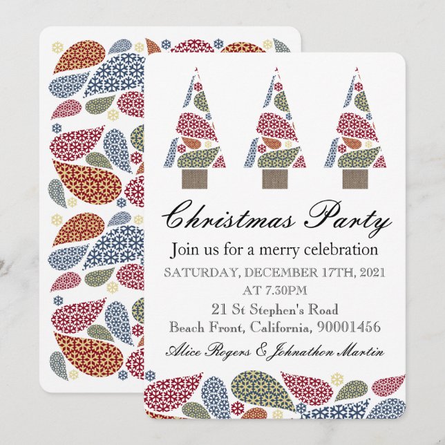 Invitation Snowflake Teardrops Tree Noël Party Invitatiatiati (Devant / Derrière)