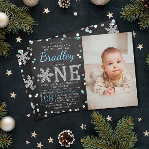 Invitation Snowflake Winter Chalkboard 1er Anniversaire Photo