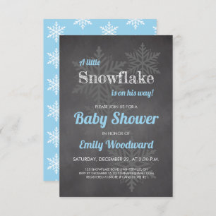 Invitation Snowflake Winter Chalkboard Blue Boys Baby shower