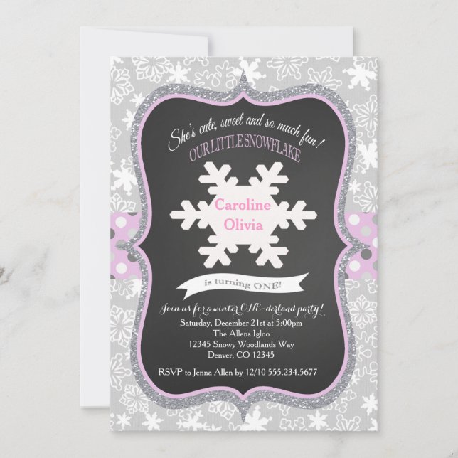 Invitation Snowflake Winter ONE derlandmAnniversaire Invitati (Devant)
