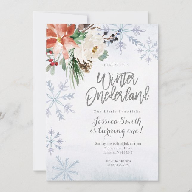 Invitation Snowflake Winter Onederland 1er anniversaire (Devant)