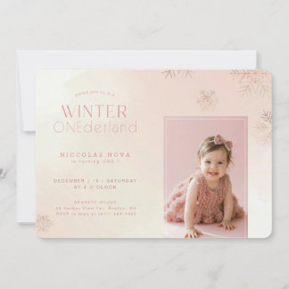 Invitation Snowflake Winter Onederland First Birthday Photo