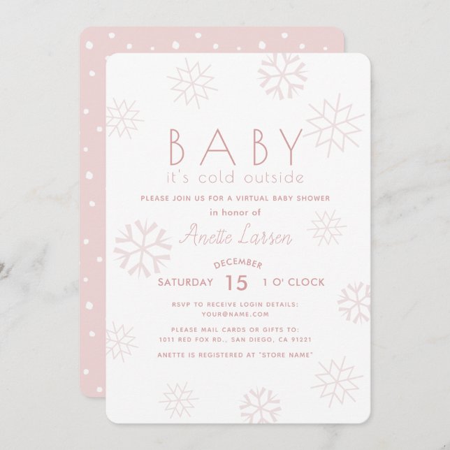 Invitation Snowflakes Baby Son Baby shower virtuel rose froid (Devant / Derrière)