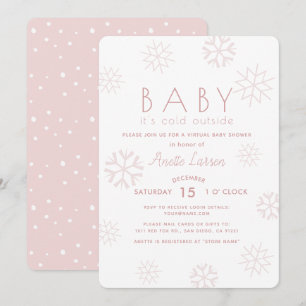 Invitation Snowflakes Baby Son Baby shower virtuel rose froid