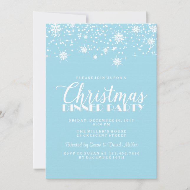 Invitation Snowflakes Blue and White Christmas Dinner Party (Devant)
