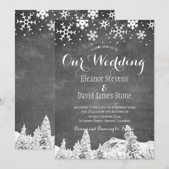 Invitation Snowflakes chalkboard mariage de bois d'hiver (Devant / Derrière)