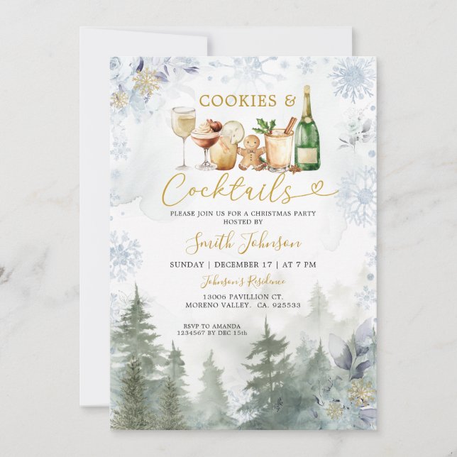 Invitation Snowflakes Cookie Cocktail Christmas Holiday Party (Devant)