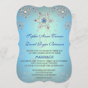 Invitation Snowflakes Crystal Blue Pearl Mariage