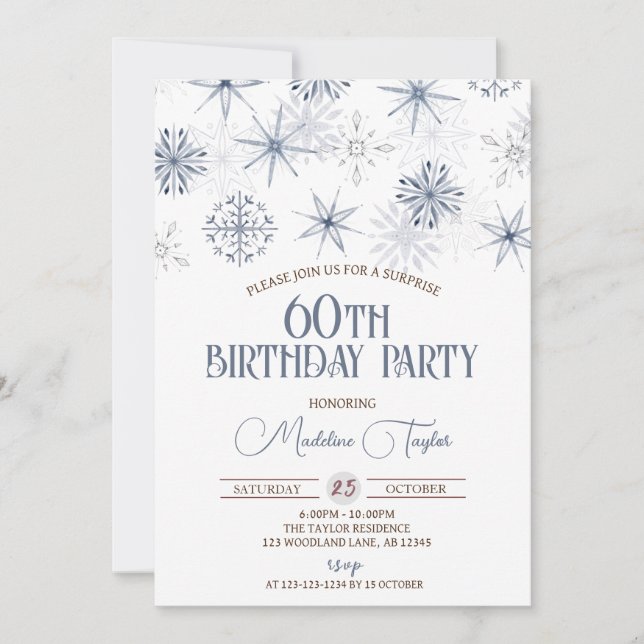 Invitation Snowflakes d'hiver 60e anniversaire (Devant)