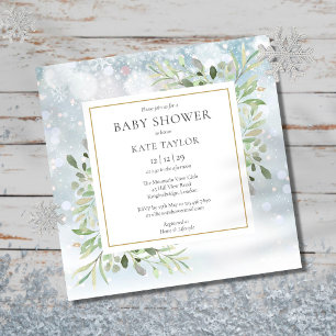 Invitation Snowflakes d'hiver Baby shower verdoyant