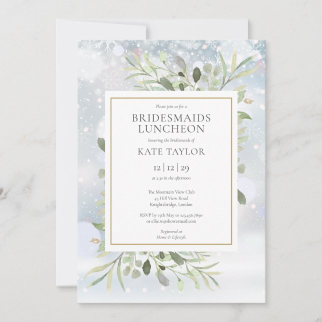 Invitation Snowflakes d'hiver Bridesmaids de verdure Déjeuner (Devant)