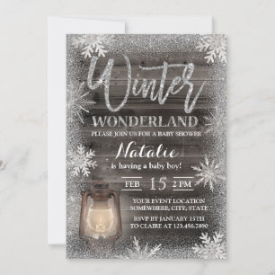 Invitation Snowflakes d'hiver & Lantern Grange Baby shower en
