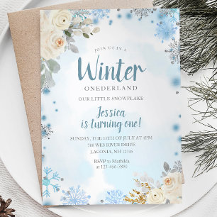Invitation Snowflakes d'hiver Onederland 1er anniversaire Flo