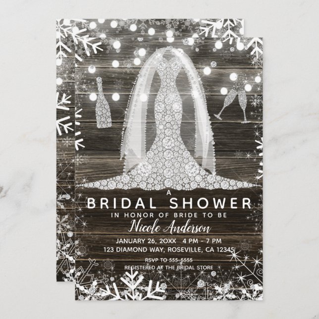 Invitation Snowflakes Diamond Mariage robe Fête des mariées (Devant / Derrière)